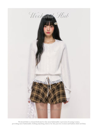 [WEEKH] plaid mesh skirt