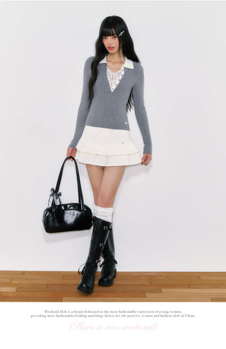 [WEEKH] lace polo knit