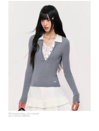 [WEEKH] lace polo knit