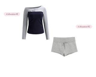 [WEEKH] contrast shoulder top