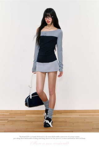 [WEEKH] contrast shoulder top