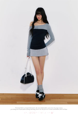 [WEEKH] contrast shoulder top