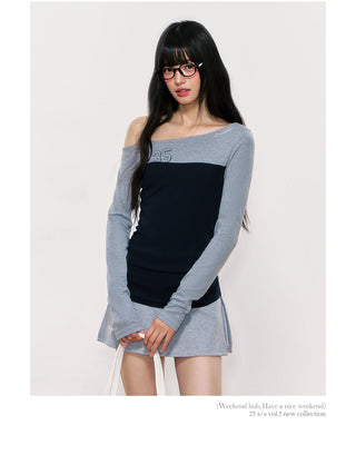 [WEEKH] contrast shoulder top