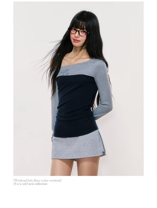 [WEEKH] contrast shoulder top