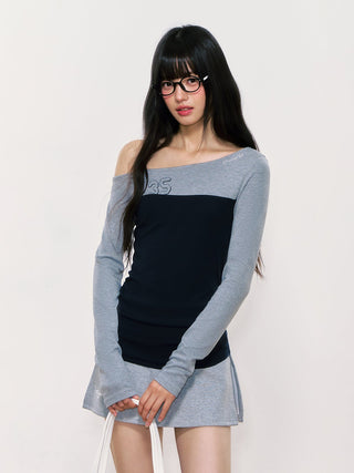 [WEEKH] contrast shoulder top