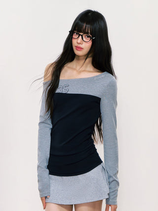 [WEEKH] contrast shoulder top