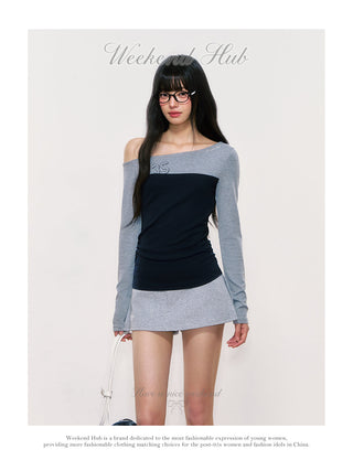 [WEEKH] contrast shoulder top