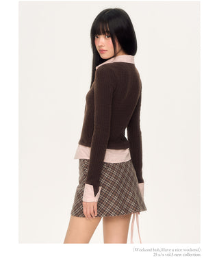 [WEEKH] plaid two-piece top