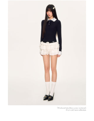 [WEEKH] contrast lace polo