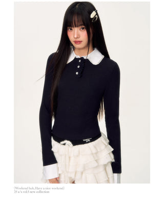 [WEEKH] contrast lace polo