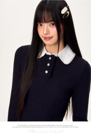 [WEEKH] contrast lace polo