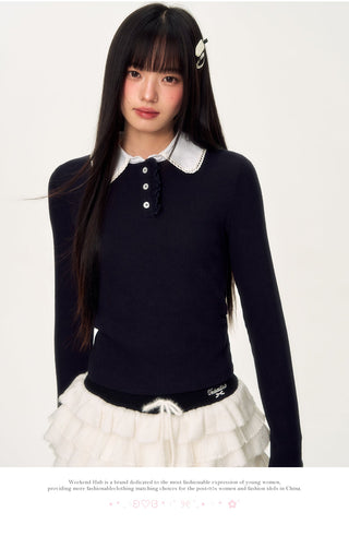 [WEEKH] contrast lace polo