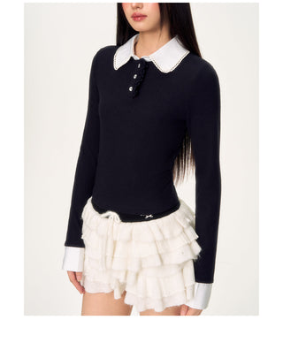 [WEEKH] contrast lace polo