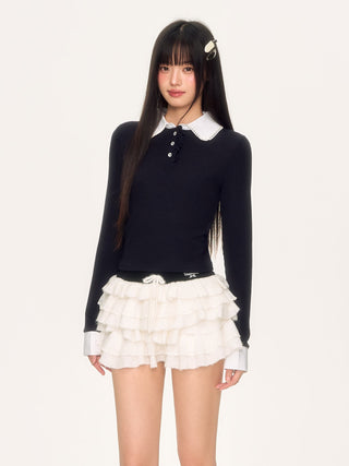 [WEEKH] contrast lace polo