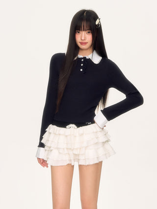 [WEEKH] contrast lace polo