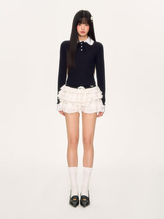 [WEEKH] contrast lace polo