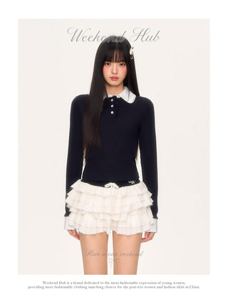 [WEEKH] contrast lace polo