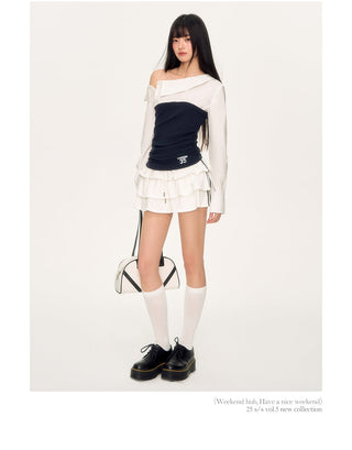 [WEEKH] contrast patchwork top