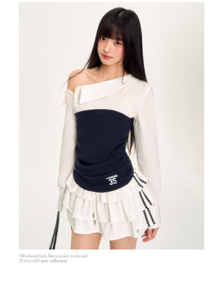 [WEEKH] contrast patchwork top