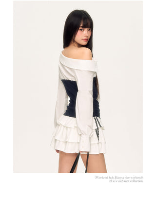 [WEEKH] contrast patchwork top