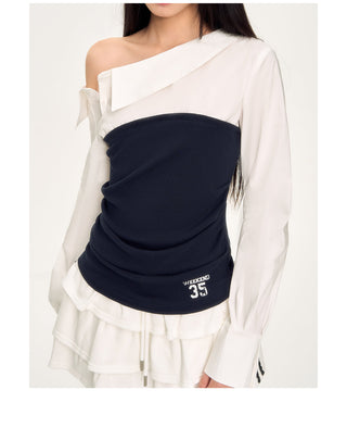 [WEEKH] contrast patchwork top