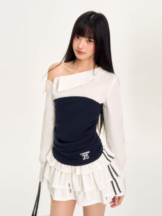 [WEEKH] contrast patchwork top