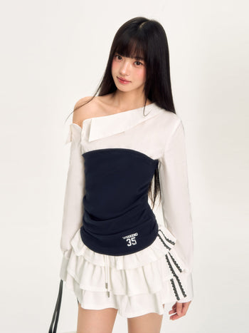 [WEEKH] contrast patchwork top