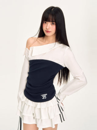 [WEEKH] contrast patchwork top