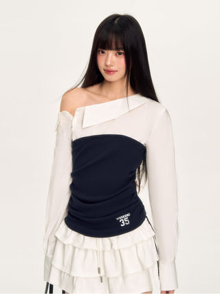 [WEEKH] contrast patchwork top
