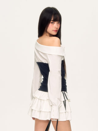 [WEEKH] contrast patchwork top