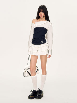 [WEEKH] contrast patchwork top