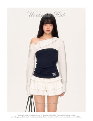 [WEEKH] contrast patchwork top