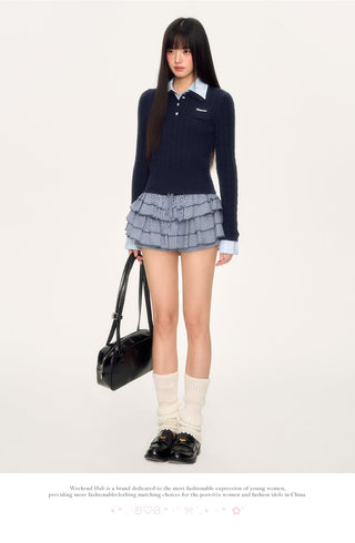 [WEEKH] striped collar top