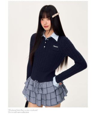 [WEEKH] striped collar top