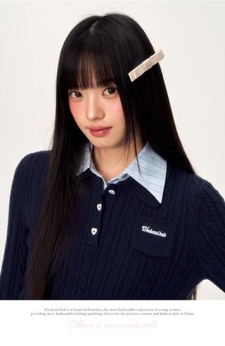 [WEEKH] striped collar top