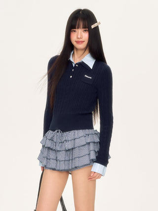 [WEEKH] striped collar top