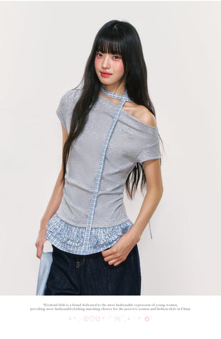 [WEEKH] plaid ruffled top