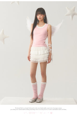 [WEEKH] Pink lace vest
