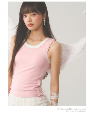 [WEEKH] Pink lace vest