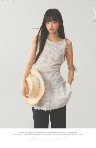 [WEEKH] Plaid lace dress