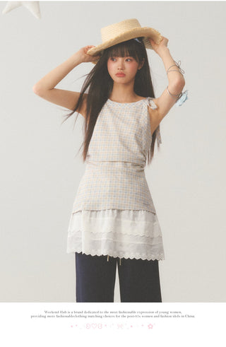[WEEKH] Plaid lace dress