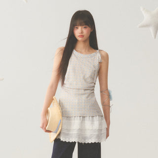 [WEEKH] Plaid lace dress