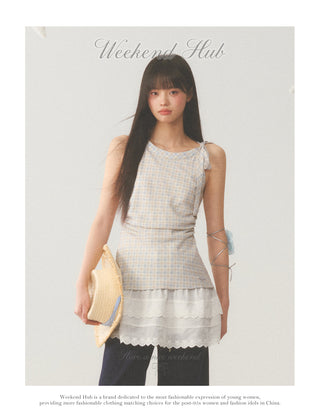 [WEEKH] Plaid lace dress