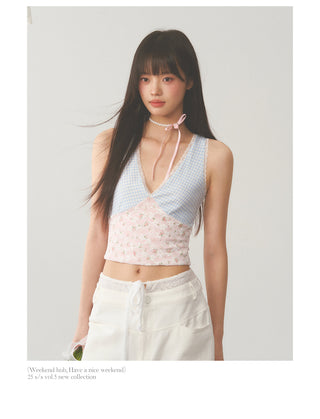 [WEEKH] Plaid lace camisole