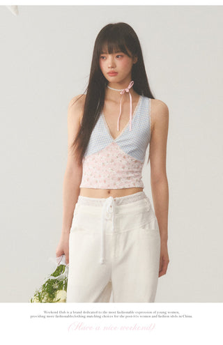 [WEEKH] Plaid lace camisole