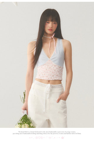 [WEEKH] Plaid lace camisole