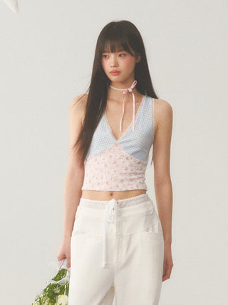 [WEEKH] Plaid lace camisole