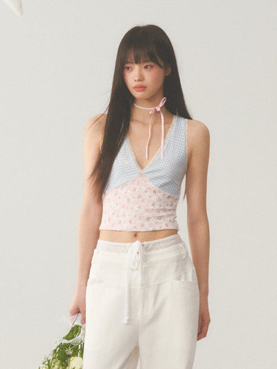 [WEEKH] Plaid lace camisole
