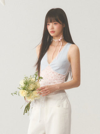 [WEEKH] Plaid lace camisole