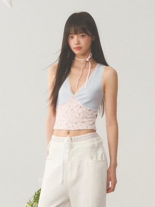 [WEEKH] Plaid lace camisole